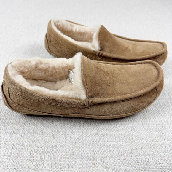 UGG Ascot Slippers Men\'s Tan Suede Leather Sheepskin Lined Moccasin Shoes